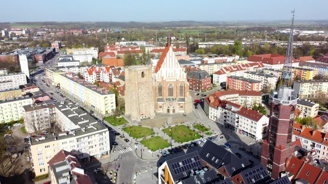 Historic Basilica of St. James And Agnes In The City Of Nysa In Southern Poland. Aerial Shot