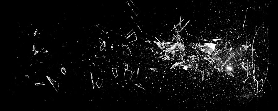 Broken glass on the black background. Isolated realistic cracked glass effectю 3d illustration	