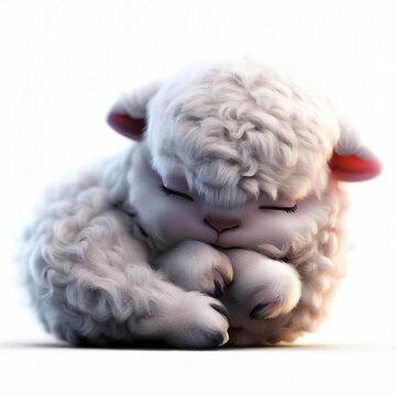Beautiful cute fluffy sheep sleeping peacefully.with Generative AI technology	