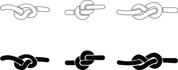 The rope icon set. Black silhouette Horizontal beautiful rope tie vector, Pretty rope knot form. image elements isolated on a transparent background, used for design and web. tied up rope element. © Rabia