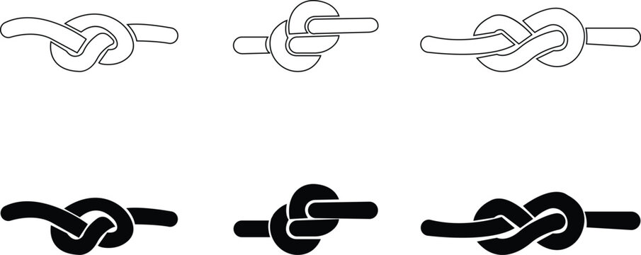 The rope icon set. Black silhouette Horizontal beautiful rope tie vector, Pretty rope knot form. image elements isolated on a transparent background, used for design and web. tied up rope element.