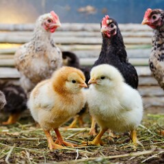 Fluffy yellow chick chirping contentedly.