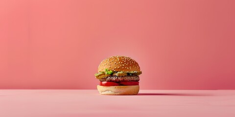Burger isolated on pink background