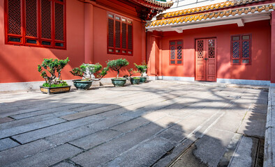 Landscape of ancient buildings in the red-walled courtyard of Guangzhou Agricultural Institute
