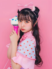 マイクを持ったアイドル風のアジア人女性