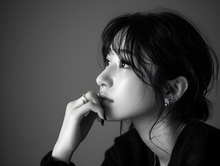 Fototapeta premium 考えるアジア人女性