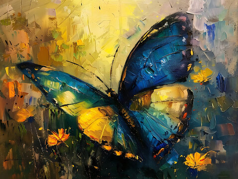 Butterfly oil painting, the beauty of beautiful insects with bright colors