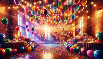 party room with lots of balloons
