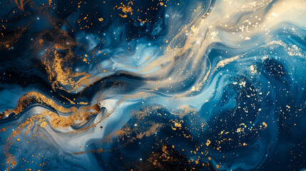 Fototapeta na wymiar Abstract fluid flowing art deep blue and white with gold accent dark tone in concept luxury.