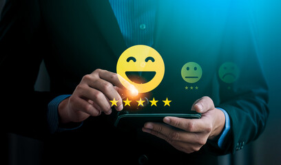 Customer review satisfaction feedback survey concept. Business people rate service experience and...