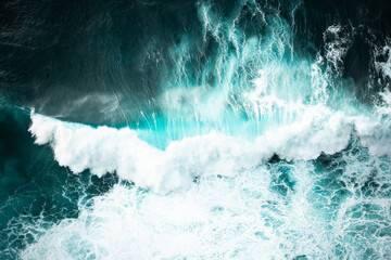 Ocean waves crashing, top down aerial drone view. Storm on sea or ocean - 779408959