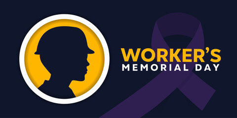 Fototapeta na wymiar Workers Memorial Day. Human and ribbon. Great for cards, banners, posters, social media and more. Dark blue background. 