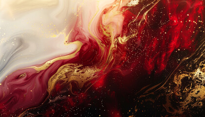 Abstract fluid flowing art deep red and black with gold accent dark tone in concept luxury.