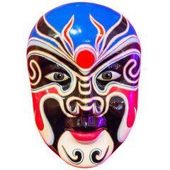 chinese opera mask on a white background. The mask is decorated with patterns.