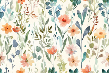 Ethereal watercolor botanical pattern with a soft palette