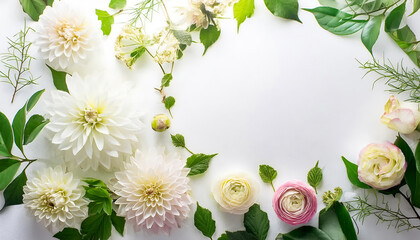 白背景に満開の花のフレーム