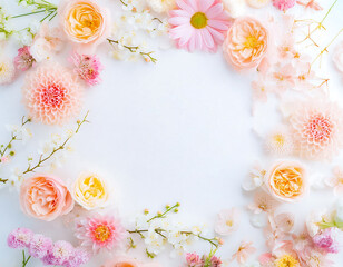 白背景にカラフルな花のフレーム