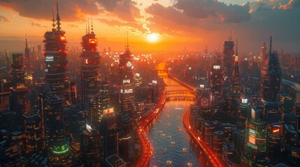 Fototapeta premium Futuristic Skyline: Advanced Transport and Sustainable Living