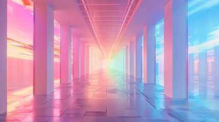 Futuristic Corridor Hologram: Dreamy and Enchanting Neon-Lit Passage