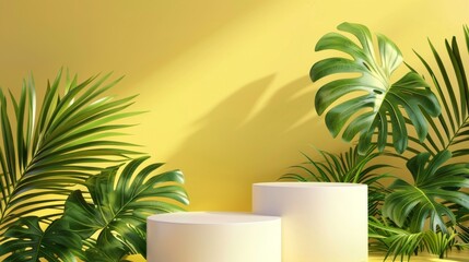 Podium product and tropical leaf