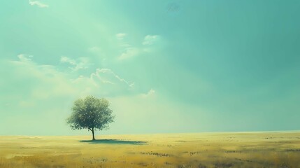 Minimalist Serenity: Single Tree Vista./n