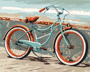 Fototapeta premium Beach bike clipart parked by the boardwalk