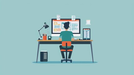 Create a character representing a frontend developer This could be a person sitting at a computer coding, designing a user interface, or testing a website on different devices