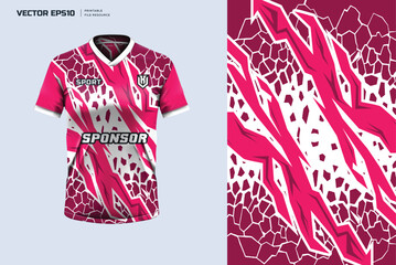 Jersey mockup template t shirt design. Abstract red white pattern design for jersey soccer football kit. Front and back view. Vector eps file