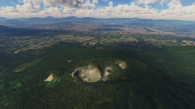 Top aerial shot of the Tangkuban Perahu volcano in the city of Bandung Java. Indonesia