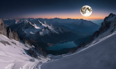 Wallpaper the snowy peaks of the Alps lit by a full moon