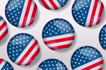 American United States flag in glossy round button of icon USA presidential election concept horizontal