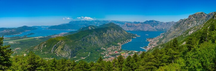Fototapeta na wymiar Aerial view of Boka Kotorska bay and Tivat in Montenegro