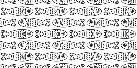 fish Seamless pattern vector tuna doodle cartoon salmon shark dolphin ocean sea gift wrapping paper tile background repeat wallpaper illustration scarf isolated pet animal design