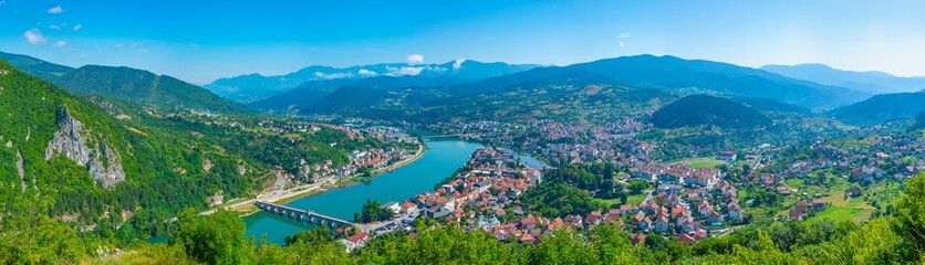 Fototapeta na wymiar Panorama view of Visegrad town in Bosnia and Herzegovina