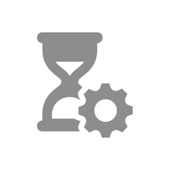 Time management and optimization vector icon. Hourglass and gear symbol.