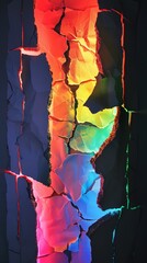 colored torn paper banner with torn edges with space for text in neon light
