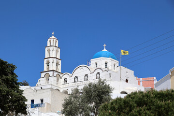 View of the Church of Agios Nikolaos Pyrgos Kallistis-Santorini-Thera-Greece  
