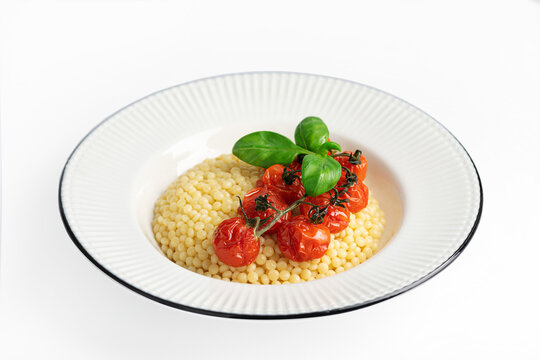 Ptitim, Israeli couscous, on a white background, isolate