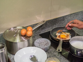 Breakfast - Fried Egg, Bread, in kitchen