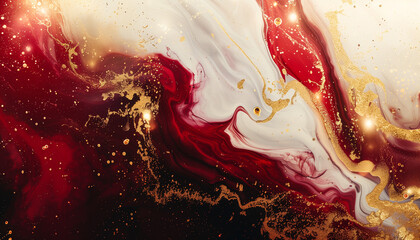 Abstract fluid flowing art deep red and black with gold accent dark tone in concept luxury.