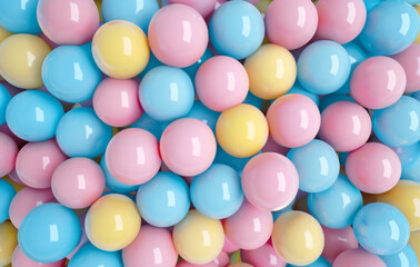 Fototapeta na wymiar Colorful pastel blue, pink and yellow candy balls on a background