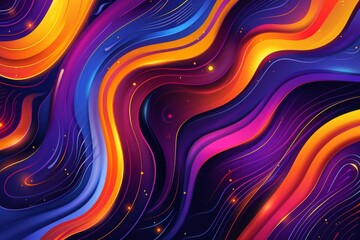 Vibrant abstract swirls of purple, orange, and yellow, concept of dynamic motion and energy in modern digital artwork