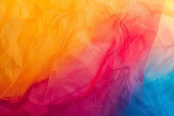 Abstract crumpled paper texture with gradient from yellow to pink to blue, concept of artistic color blending and material design - obrazy, fototapety, plakaty