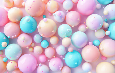 Fototapeta na wymiar Colorful pastel blue, pink and yellow candy balls on a background