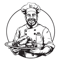 illustration of a chef holding delicious dish