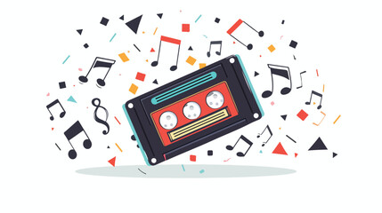 Old audio cassette and music notes symbol of pop music