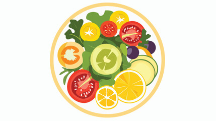 Overhead view of healthy food served on a plate flat vector