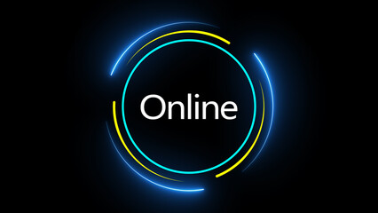 Abstract online concept with glowing neon circles on a dark background.