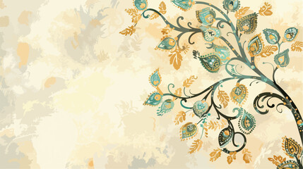 Paisley branch on vintage background. Greeting card. R