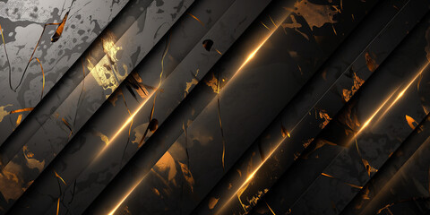Shiny black metal sheets with golden streaks, looking luxurious.  - obrazy, fototapety, plakaty